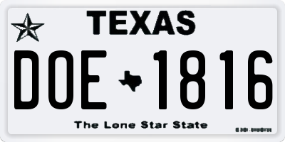 TX license plate DOE1816