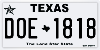 TX license plate DOE1818