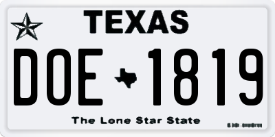 TX license plate DOE1819