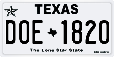 TX license plate DOE1820