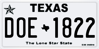 TX license plate DOE1822