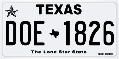 TX license plate DOE1826