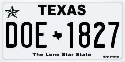 TX license plate DOE1827