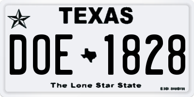 TX license plate DOE1828