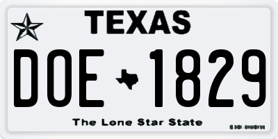 TX license plate DOE1829