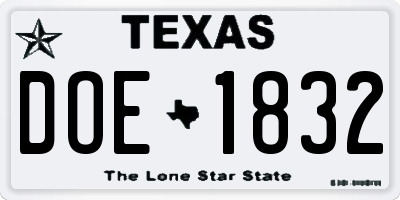 TX license plate DOE1832