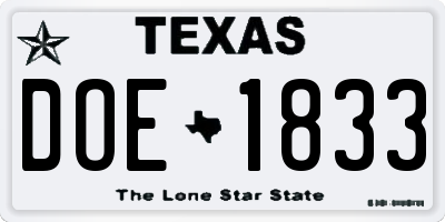 TX license plate DOE1833