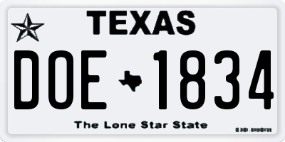 TX license plate DOE1834