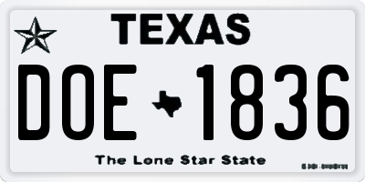 TX license plate DOE1836
