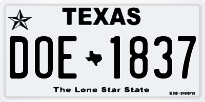 TX license plate DOE1837