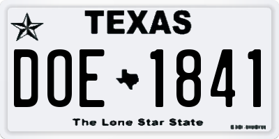 TX license plate DOE1841
