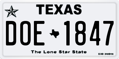 TX license plate DOE1847