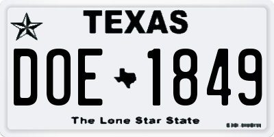 TX license plate DOE1849