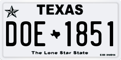 TX license plate DOE1851