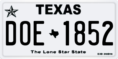 TX license plate DOE1852