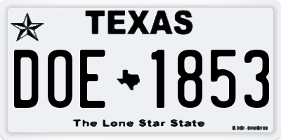 TX license plate DOE1853