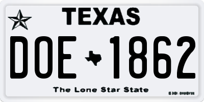 TX license plate DOE1862