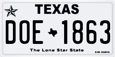 TX license plate DOE1863