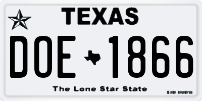 TX license plate DOE1866