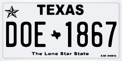 TX license plate DOE1867