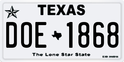 TX license plate DOE1868