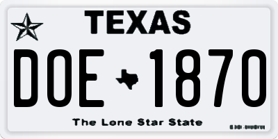 TX license plate DOE1870