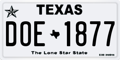 TX license plate DOE1877