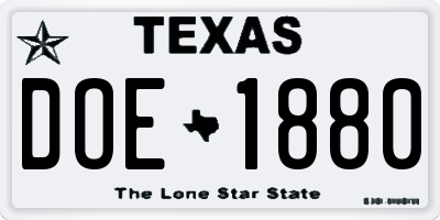 TX license plate DOE1880
