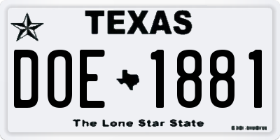 TX license plate DOE1881