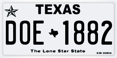 TX license plate DOE1882