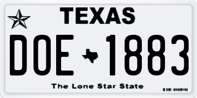 TX license plate DOE1883