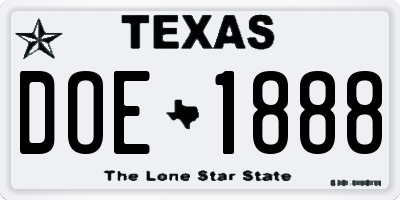 TX license plate DOE1888