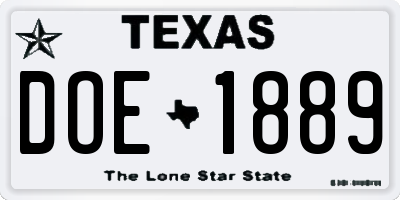 TX license plate DOE1889