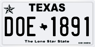 TX license plate DOE1891