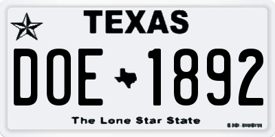 TX license plate DOE1892