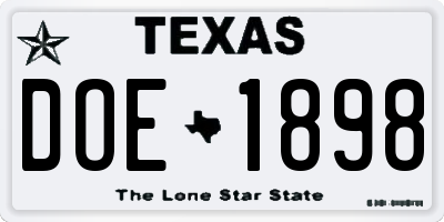 TX license plate DOE1898