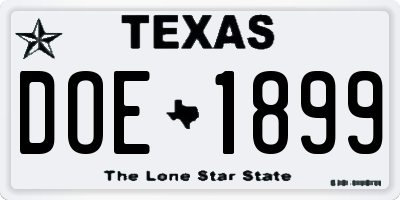 TX license plate DOE1899