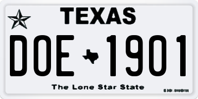 TX license plate DOE1901