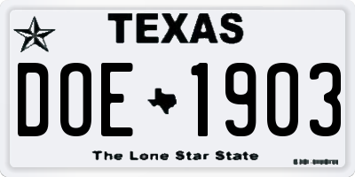 TX license plate DOE1903