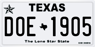 TX license plate DOE1905