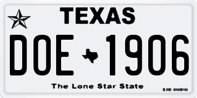 TX license plate DOE1906