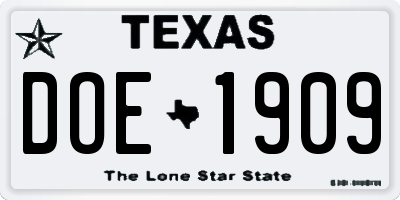 TX license plate DOE1909