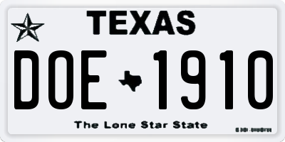 TX license plate DOE1910