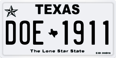TX license plate DOE1911
