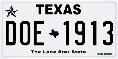 TX license plate DOE1913