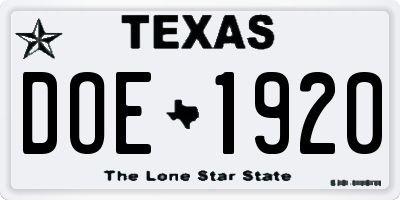 TX license plate DOE1920