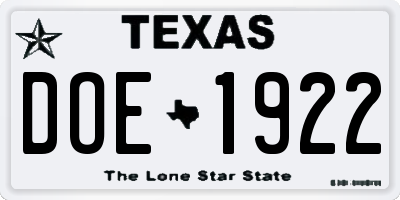 TX license plate DOE1922