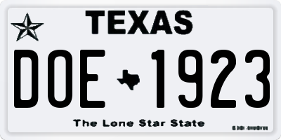 TX license plate DOE1923