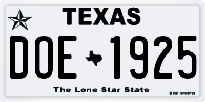 TX license plate DOE1925