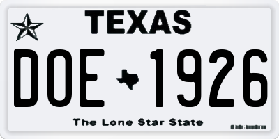 TX license plate DOE1926